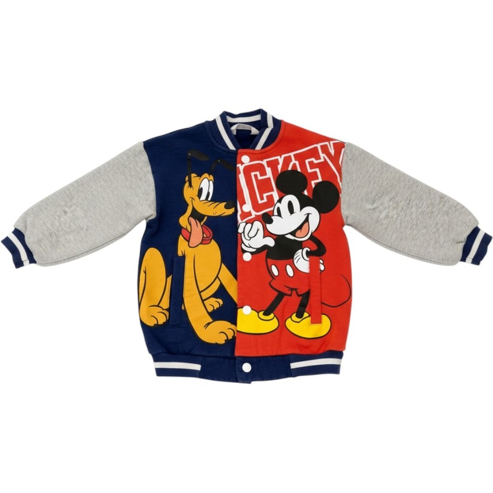 H&M Disney Mickey Mouse Pluto Varsity Jacket Boys Size 5T 6 Colorblock Blue Red